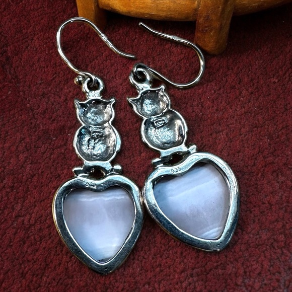 Pink Lace Agate Sterling Silver Owl Drop Earrings - Picture 3 of 8